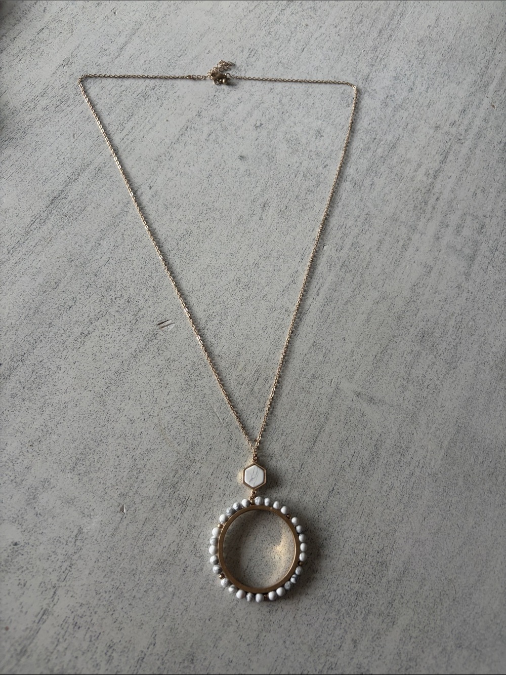Delicate Gold-Tone Pendant Necklace with White Bead Accent